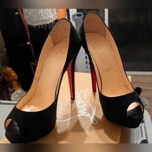 Christian Louboutin Black Suede Adrienne Peep Toe Heels